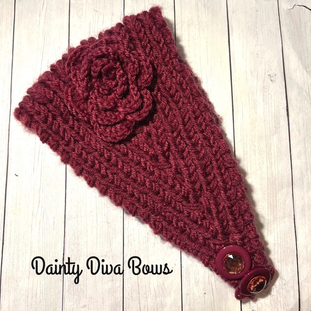 Dainty Diva Bows Burgundy Knit Headband